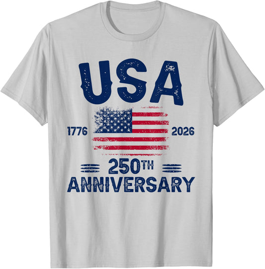4th of July America US Flag Patriotic 250th Anniversary USA T-Shirt - T-Shirt | Ash