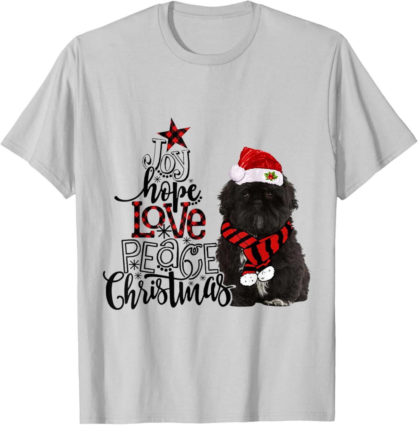 Joy Hope Love Peace Christmas Black Shih Tzus 2020 T-Shirt - T-Shirt | Ash