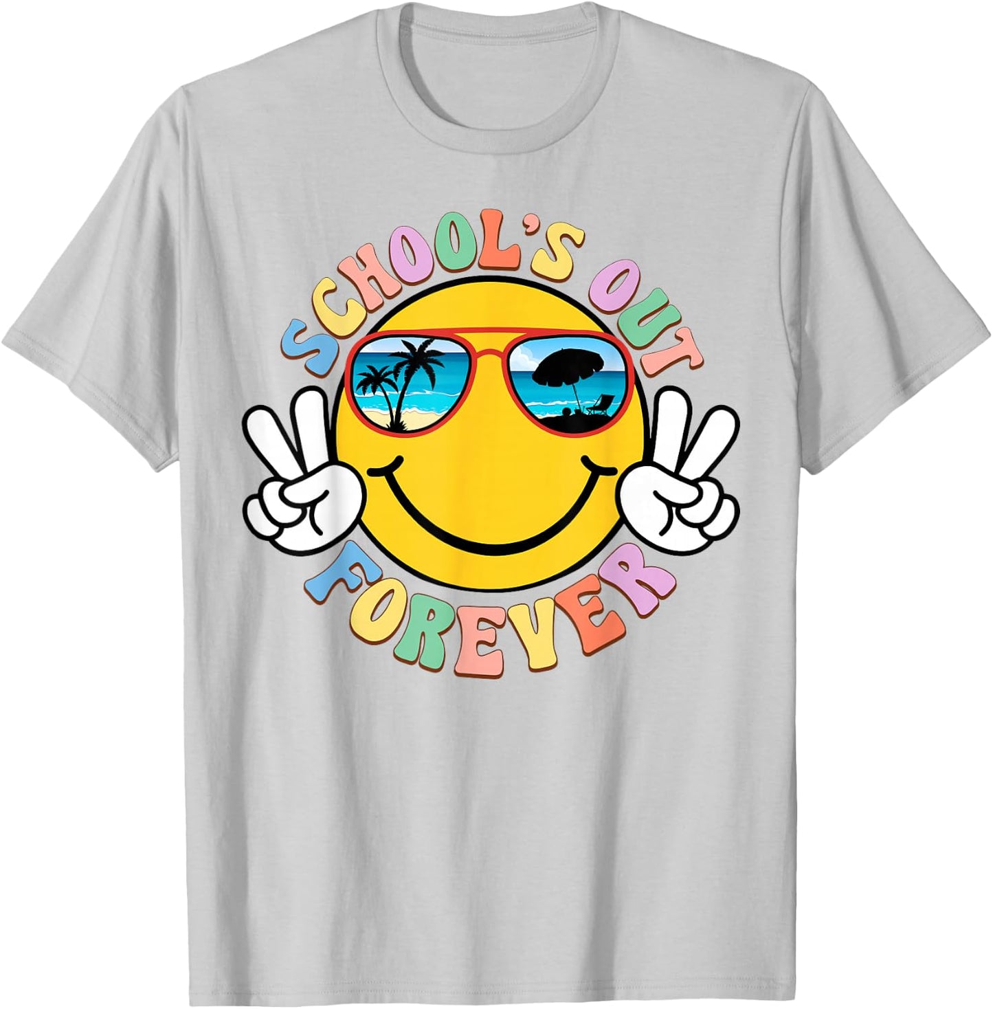Retro Groovy School's Out Forever Retired Teacher Retirement T-Shirt - T-Shirt | Ash