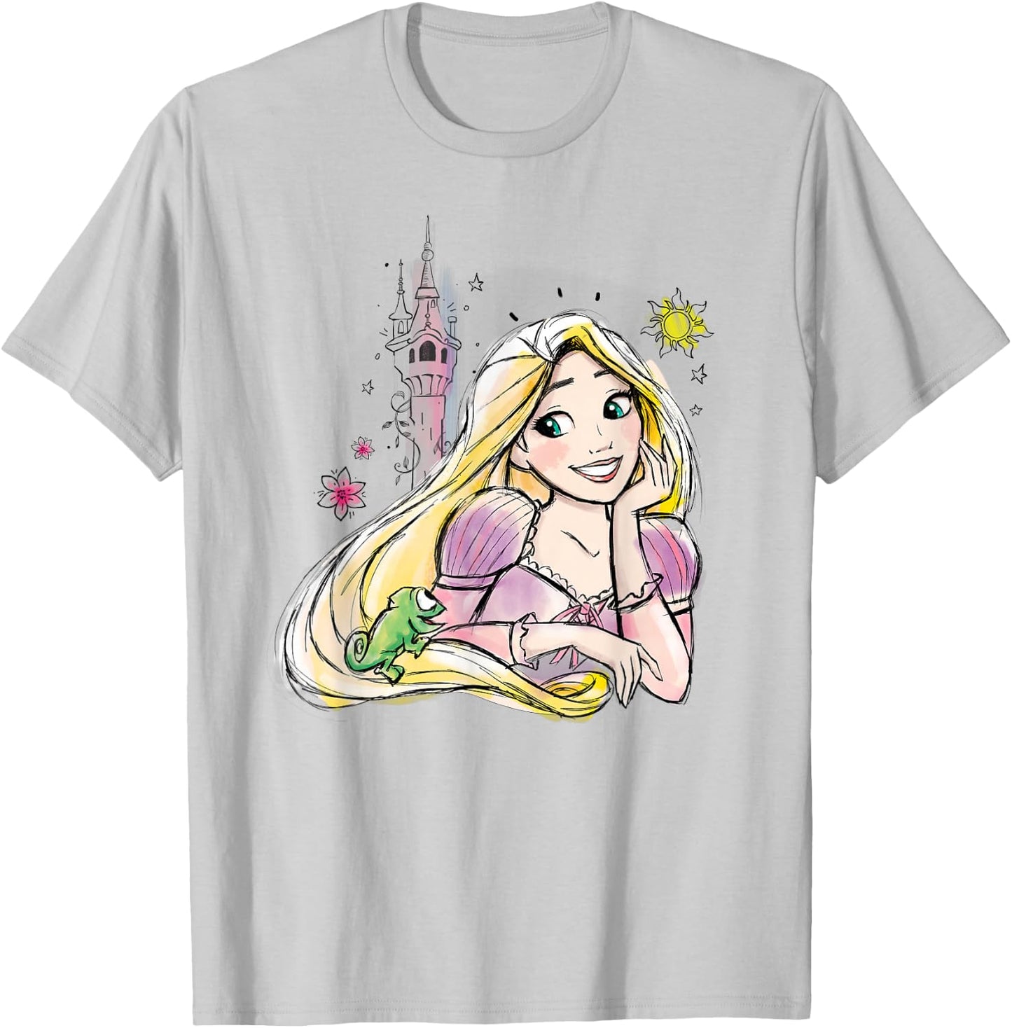 Disney Princesses Tangled Rapunzel & Pascal Water Color Art T-Shirt - T-Shirt | Ash