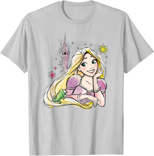 Disney Princesses Tangled Rapunzel & Pascal Water Color Art T-Shirt - T-Shirt | Ash