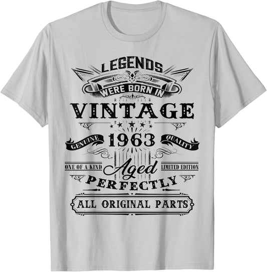 62nd Birthday Gift Legends Born 1963 62 Yrs Old Vintage T-Shirt - T-Shirt | Ash