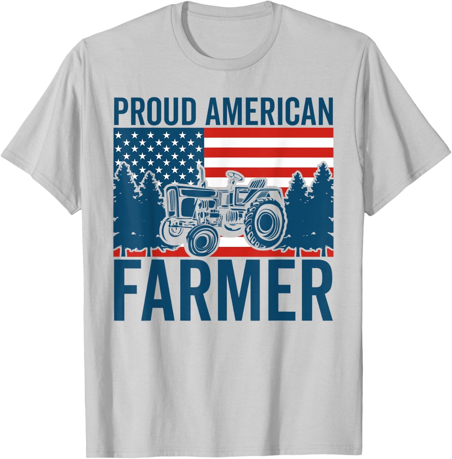 Proud American Farmer Tractor USA Flag Patriotic Farming T-Shirt - T-Shirt | Ash