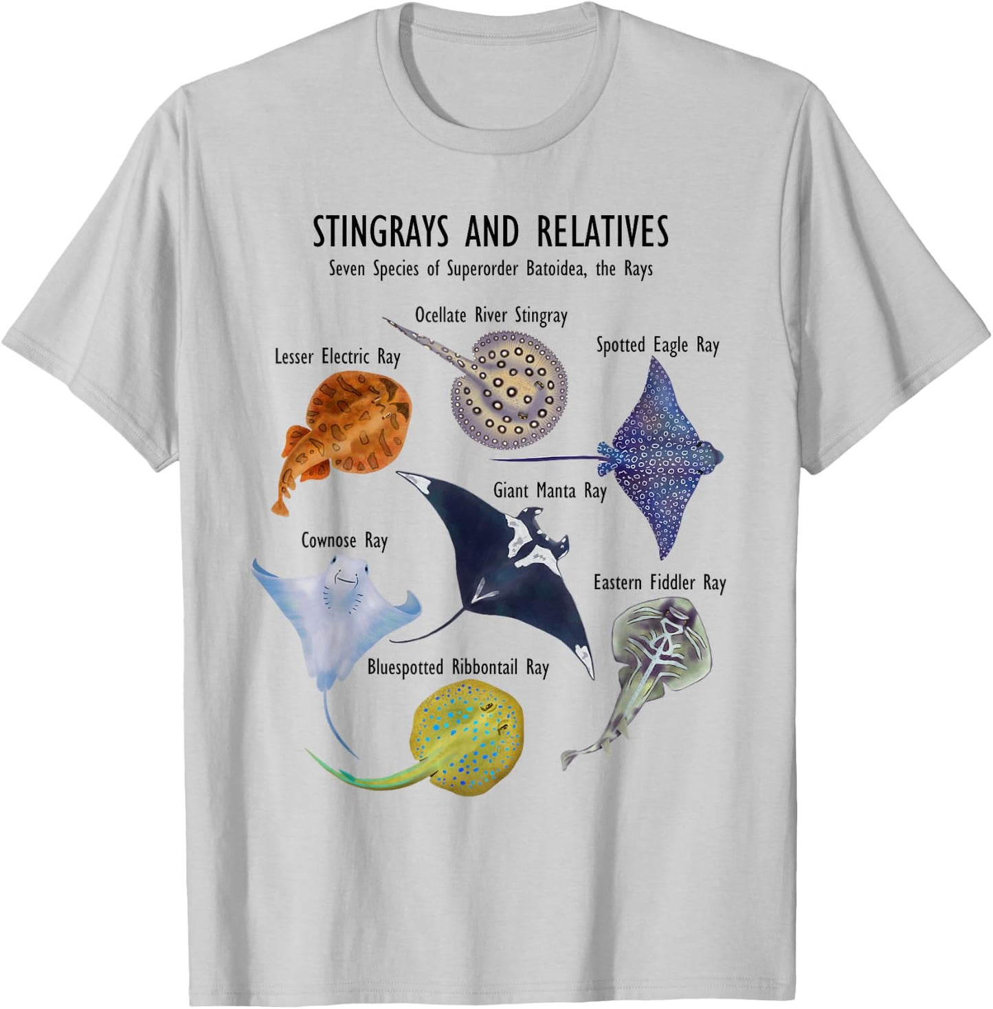 Stingray Species: Manta Ray, River Stingray, and More T-Shirt - T-Shirt | Ash