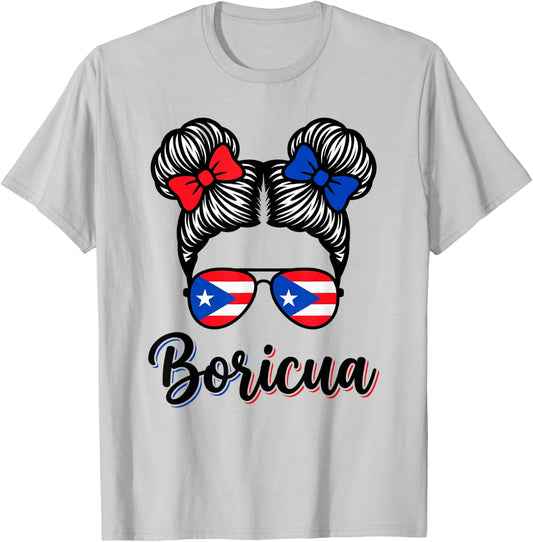 Puerto Rico Boricua Girl Retro Hair Sunglasses Souvenir T-Shirt - T-Shirt | Ash