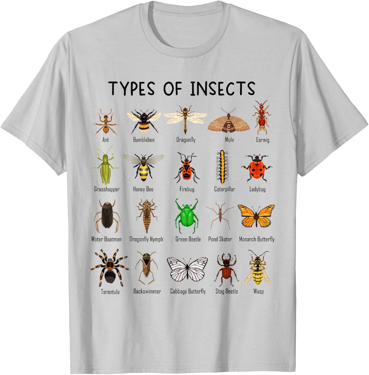 Types of Insects Science Lovers T-Shirt - T-Shirt | Ash