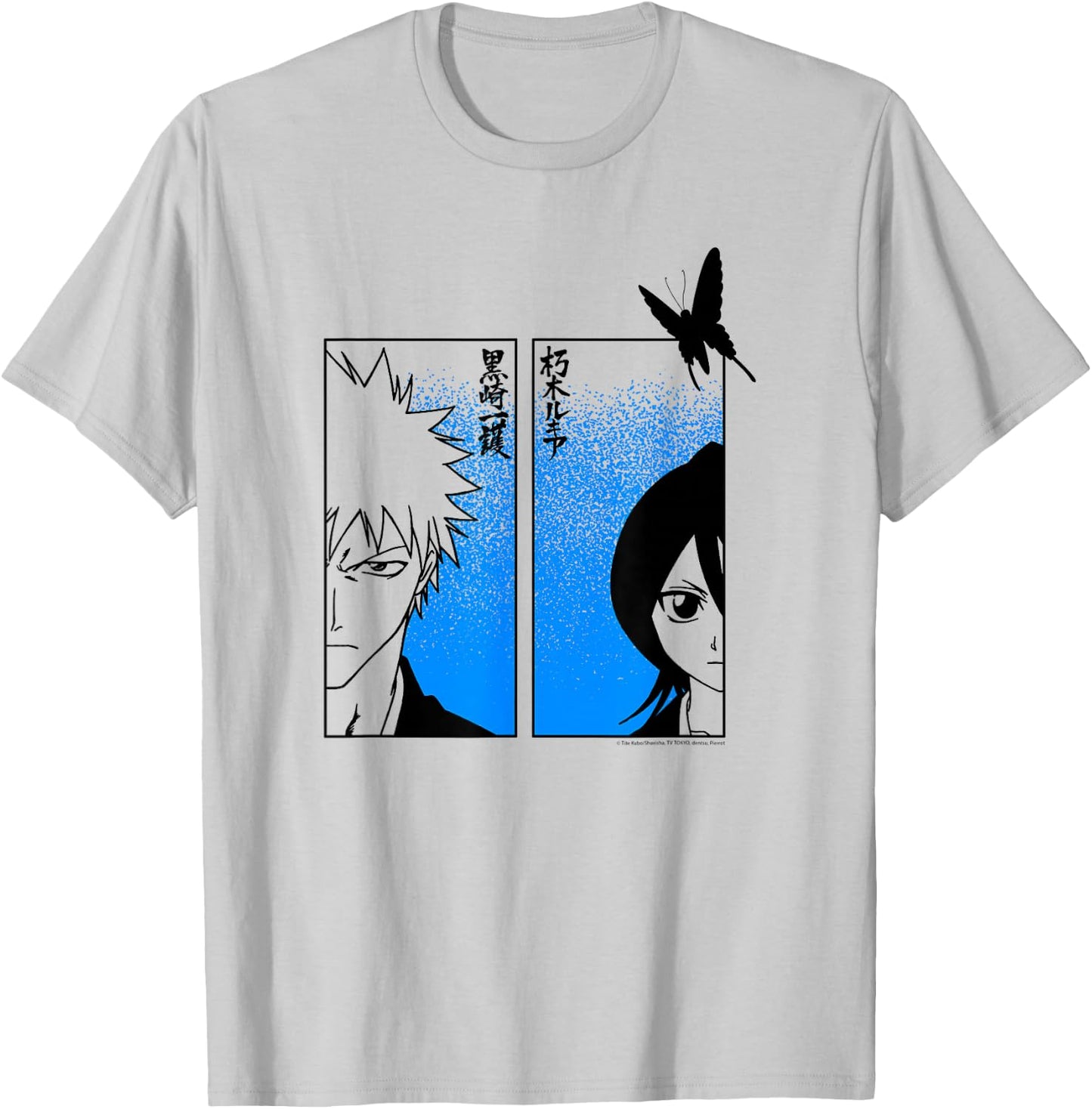 Bleach Ichigo & Rukia Half Faces with Jigokucho Anime T-Shirt - T-Shirt | Ash