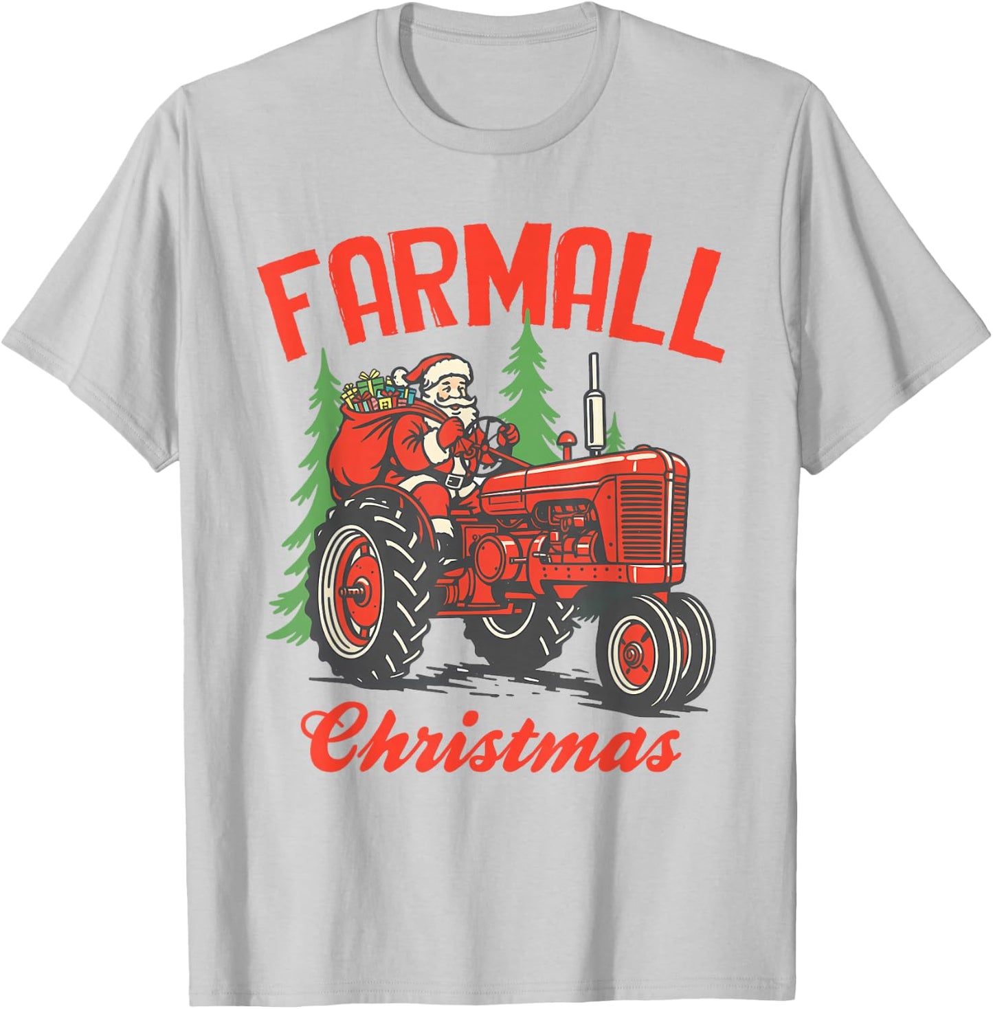 Christmas Xmas Santa On Tractor Farmer Farmall Christmas T-Shirt - T-Shirt | Ash