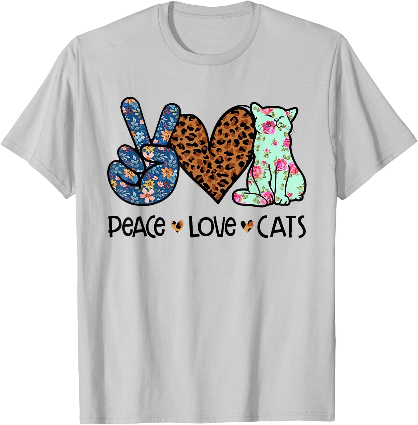 Peace Love Cats Kitty Cat lover Women Girls Kids T-Shirt - T-Shirt | Ash