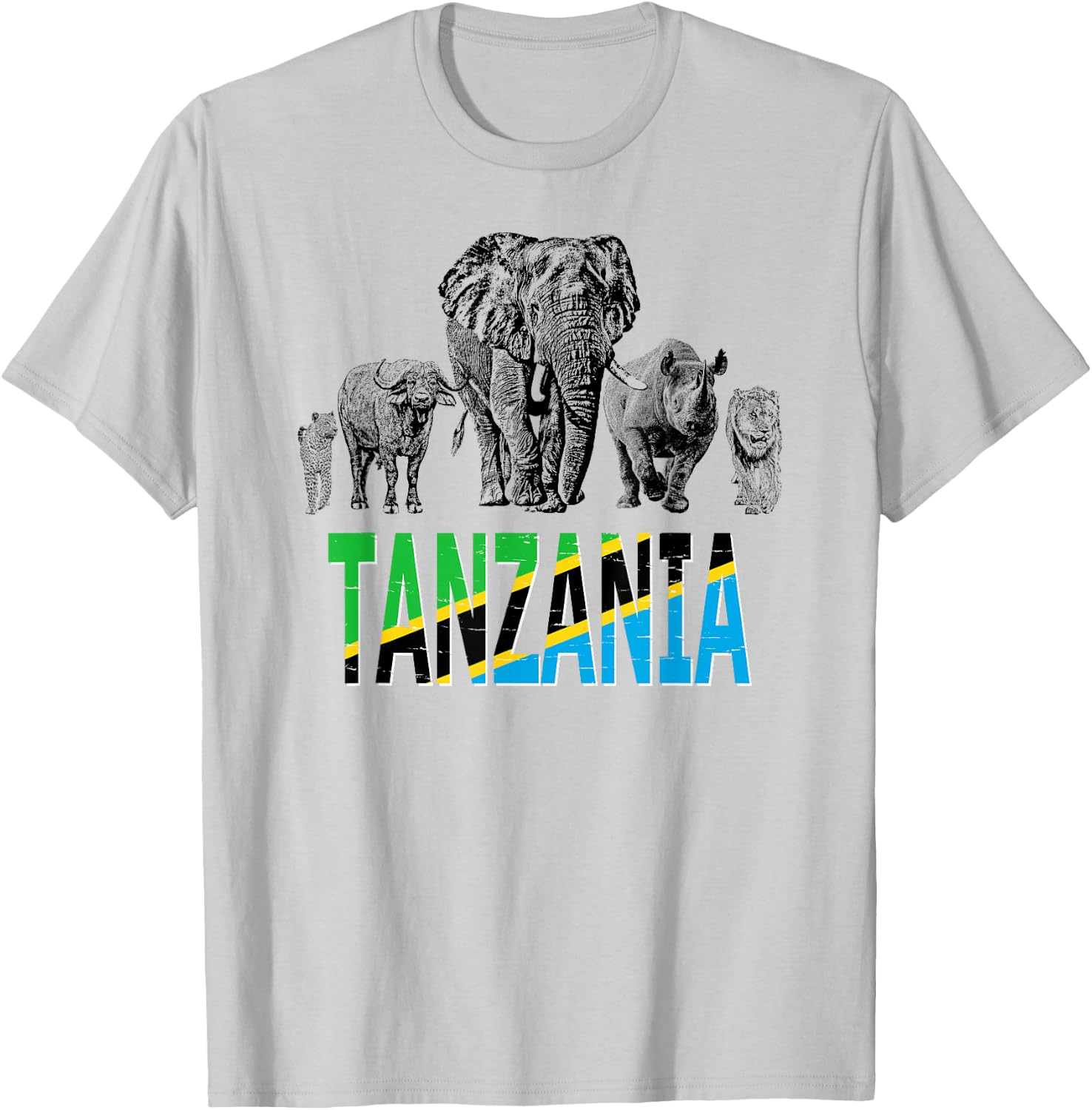 Africa's Big Five Tanzania Wildlife for Tanzania Fans T-Shirt - T-Shirt | Ash