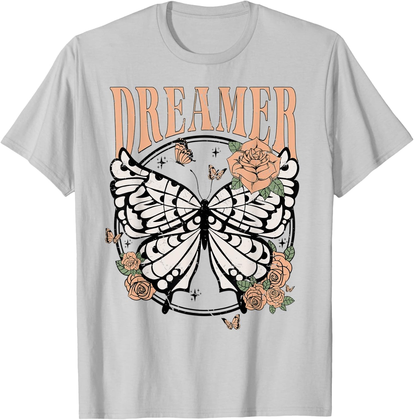 Vintage Retro Dreamer Butterfly 80's 90's Style Lover Gift T-Shirt - T-Shirt | Ash