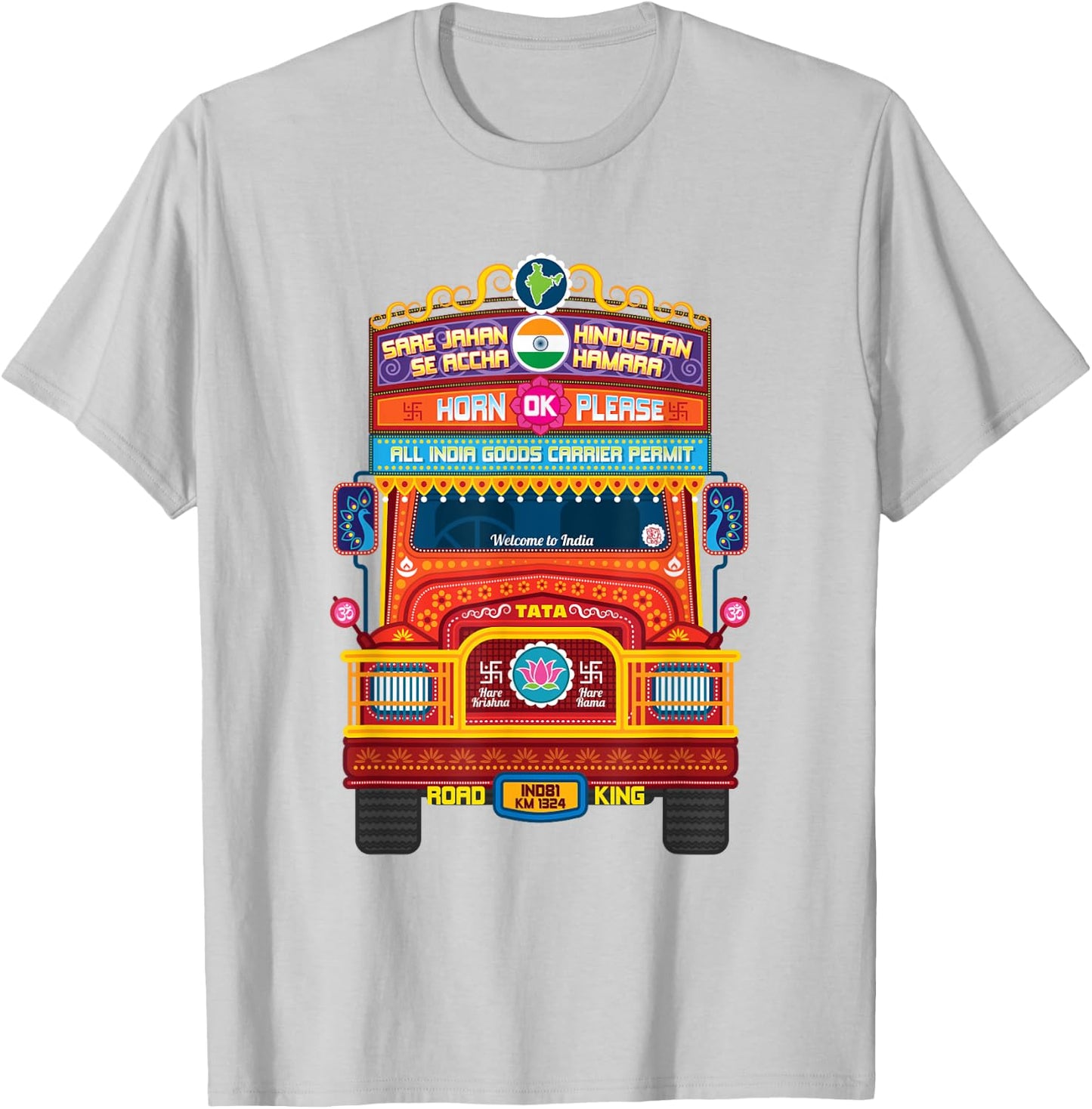 Traditional Indian Truck, South Asian, Horn Ok Please T-Shirt - T-Shirt | Ash