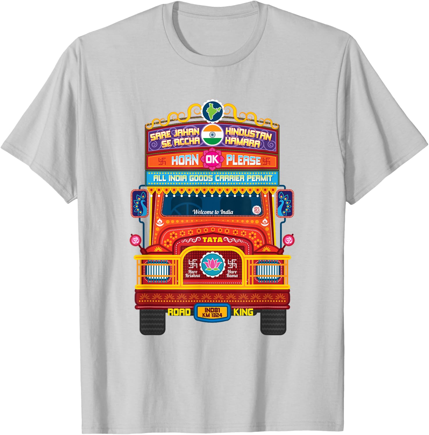 Traditional Indian Truck, South Asian, Horn Ok Please T-Shirt - T-Shirt | Ash