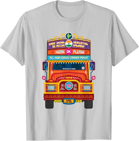 Traditional Indian Truck, South Asian, Horn Ok Please T-Shirt - T-Shirt | Ash