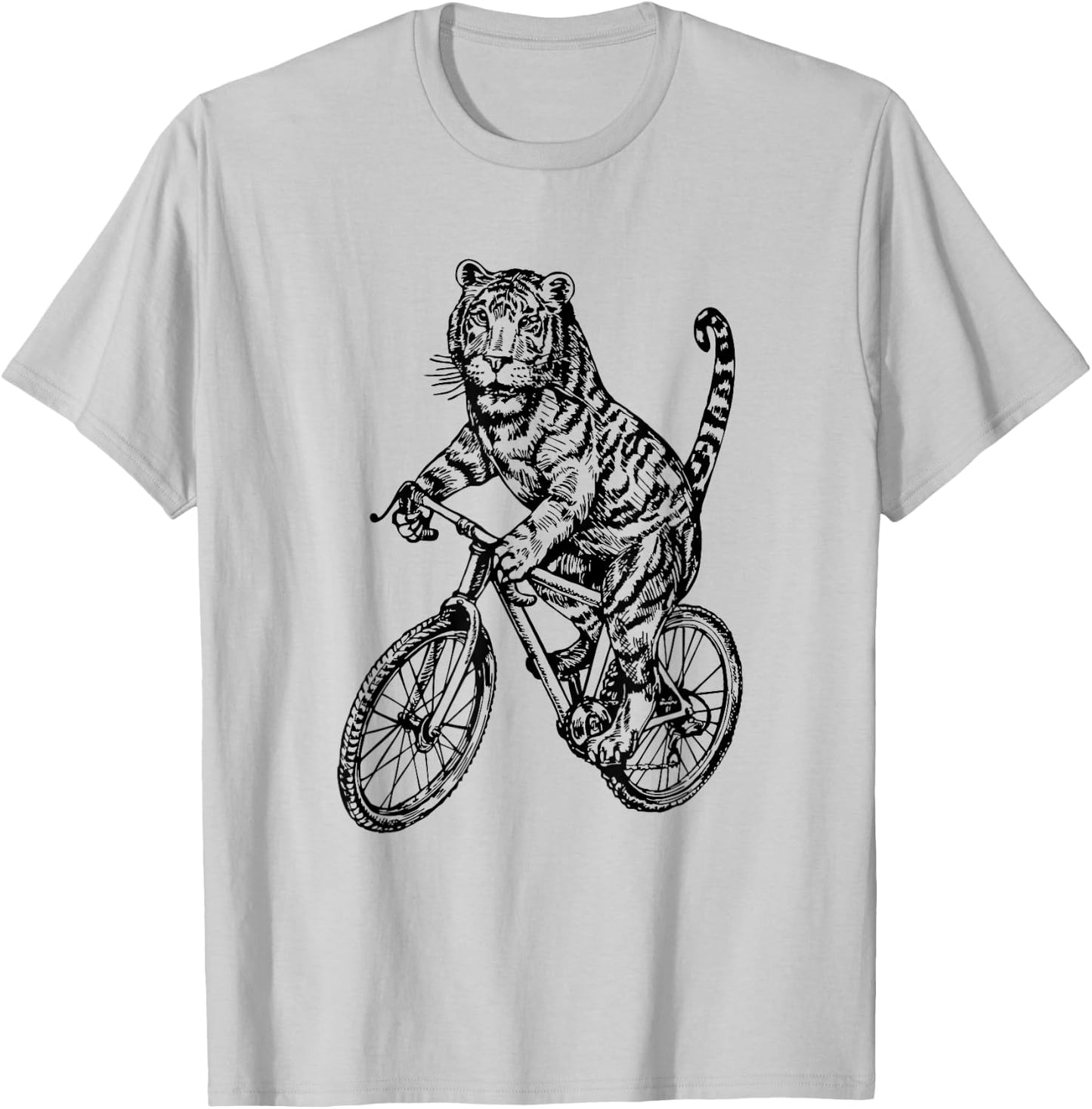 Tiger Cycling Bicycle Funny Biker Animal Biking Cool Bike T-Shirt - T-Shirt | Ash