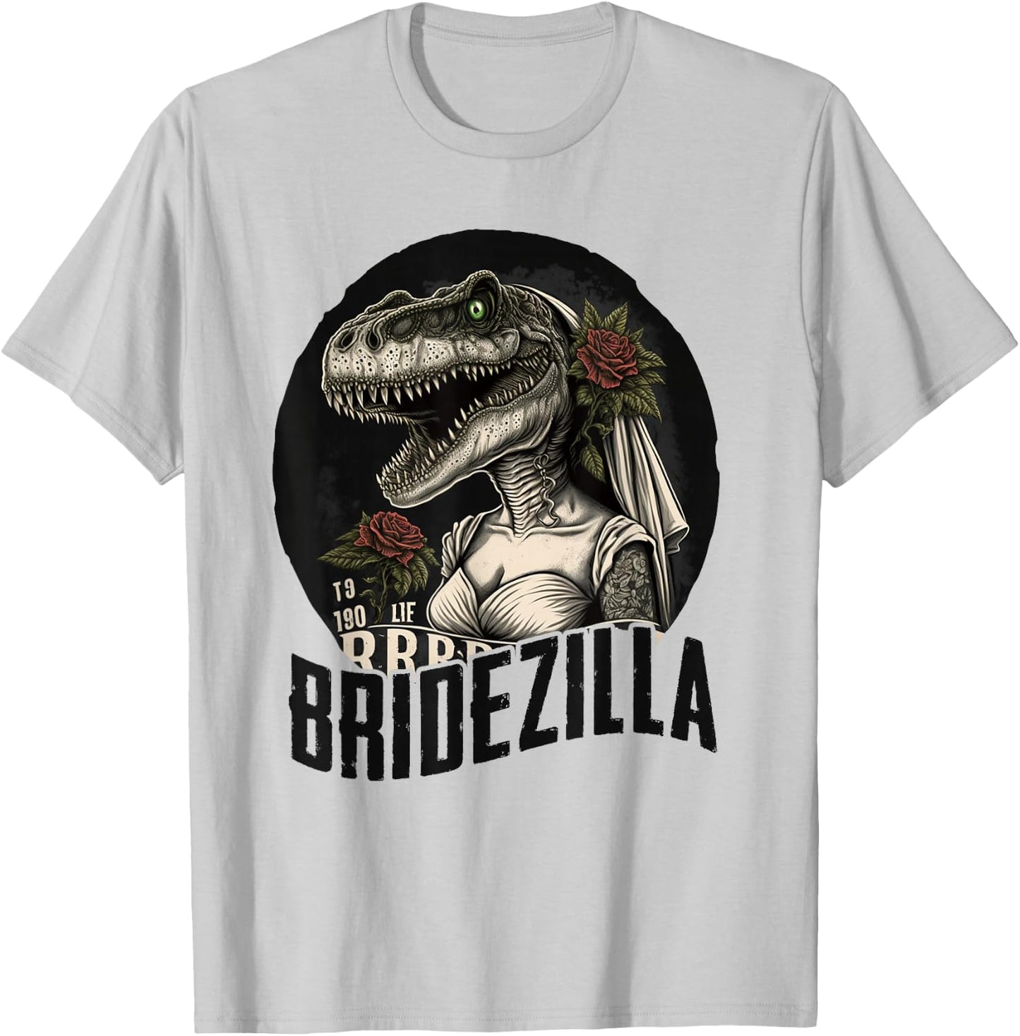 Funny T-Rex Bride Design, BrideZilla T-Shirt - T-Shirt | Ash