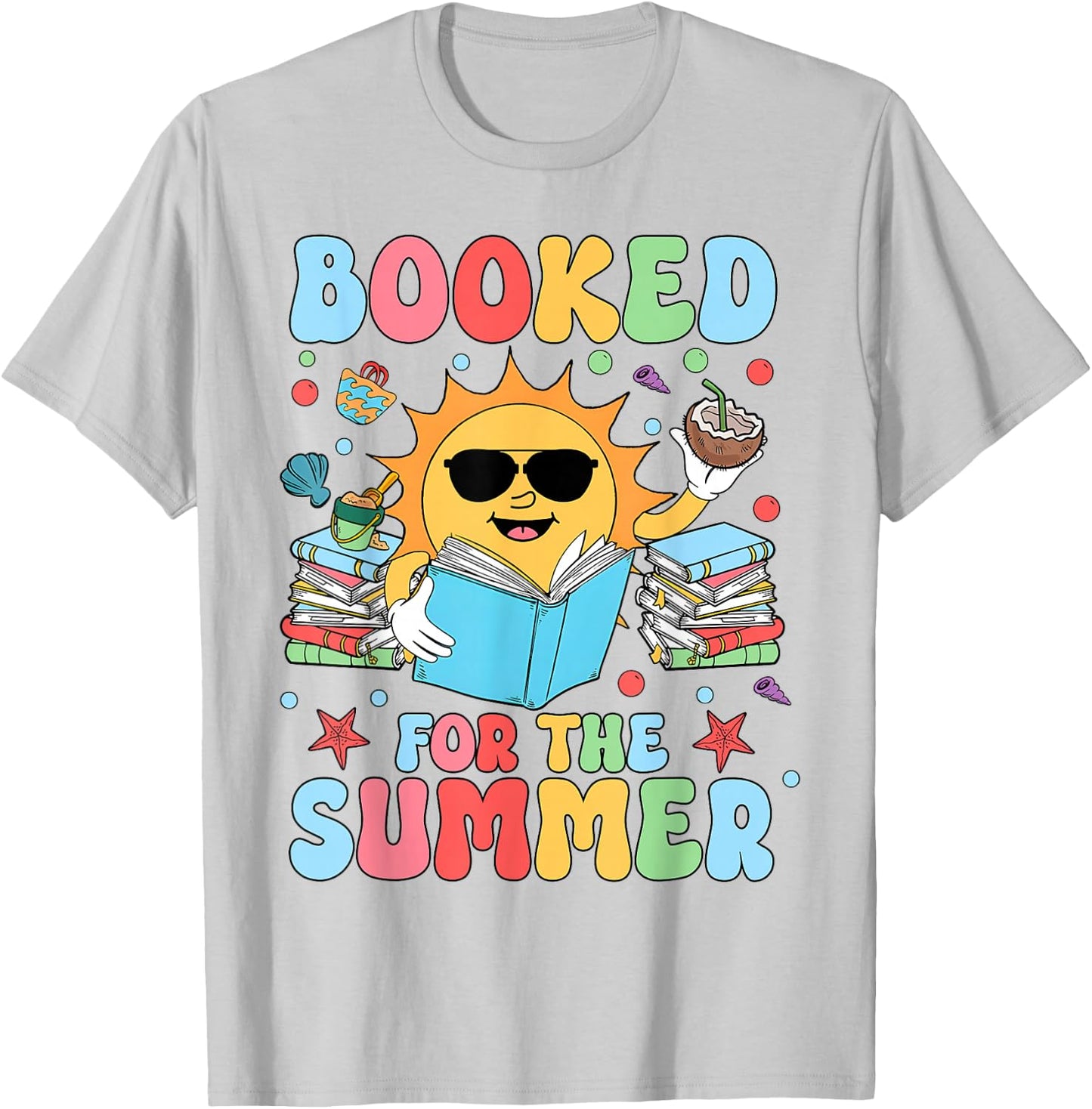 Groovy Booked For The Summer Sun Bookish Reading Librarian T-Shirt - T-Shirt | Ash