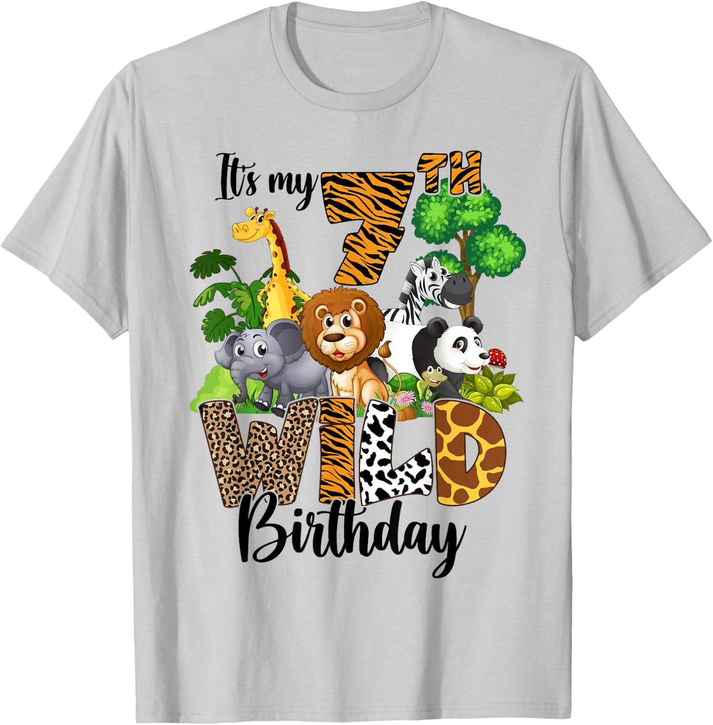 It's My 7th Birthday Zoo Theme Birthday Safari Jungle Animal T-Shirt - T-Shirt | Ash