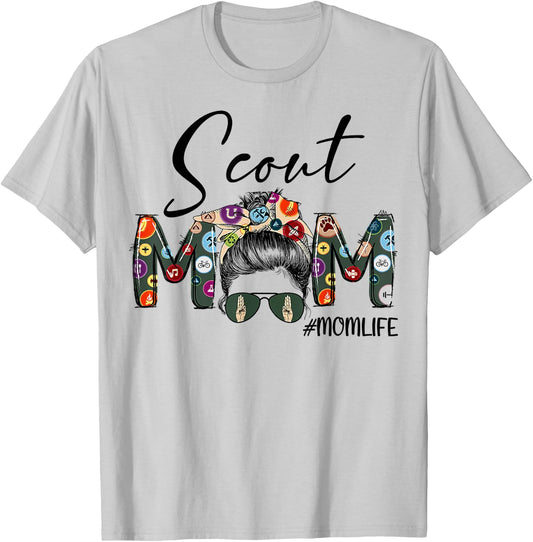 Scouting Scout Mom Life Messy Bun Hair Mother's Day T-Shirt - T-Shirt | Ash