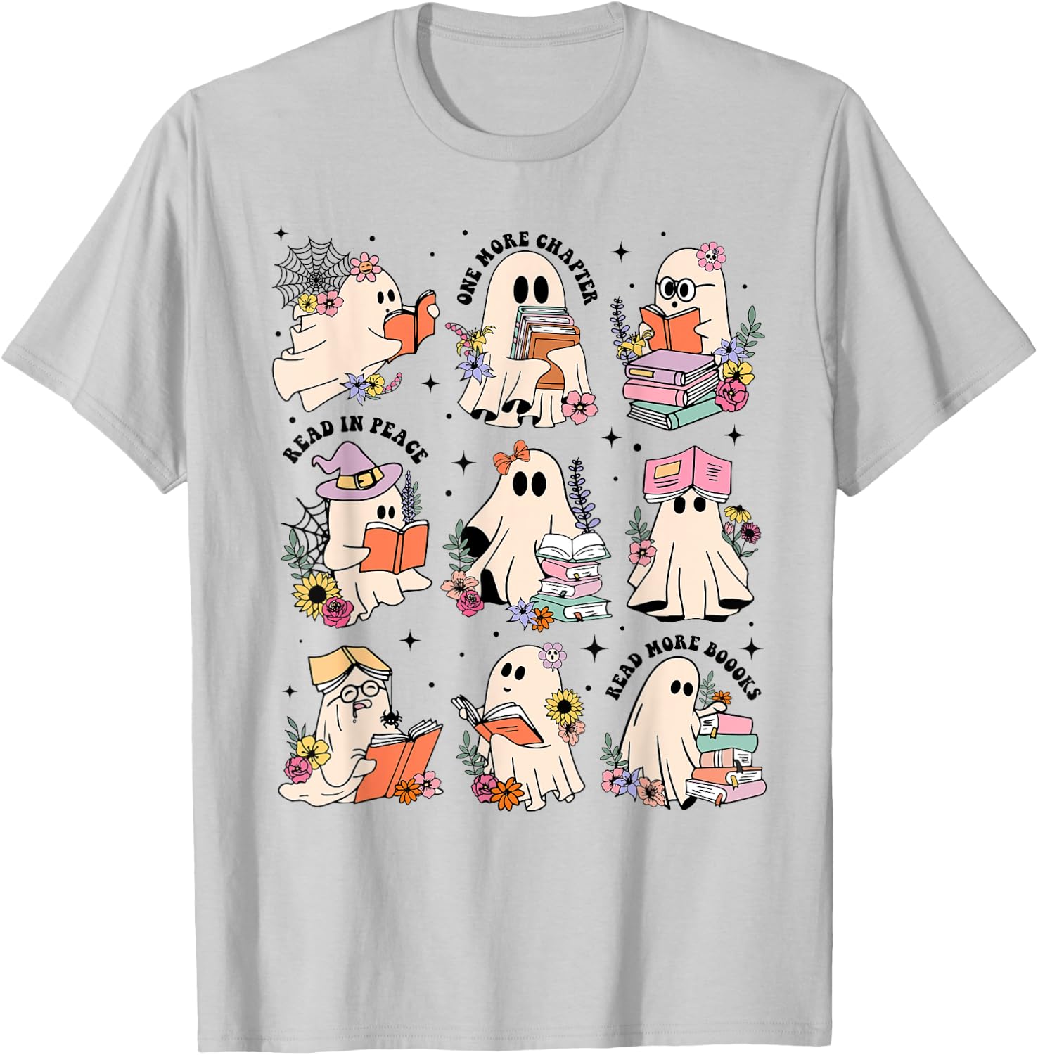 Teacher Halloween Ghost Book Reading Librarian Teacher Ghost T-Shirt - T-Shirt | Ash
