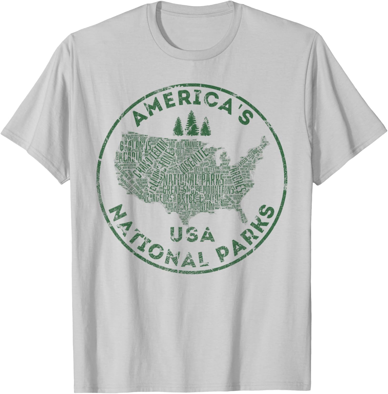 National Parks Map Hiking Travel Camping Outdoors Retro USA T-Shirt - T-Shirt | Ash
