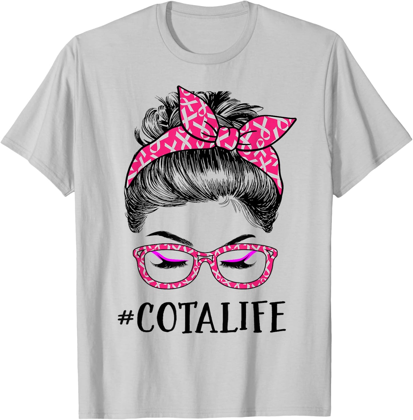 COTA Assistant In October We Wear Pink Messy Bun Cancer T-Shirt - T-Shirt | Ash