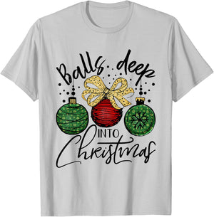 Balls Deep Into Christmas holiday pajamas red green plaid T-Shirt - T-Shirt | Ash