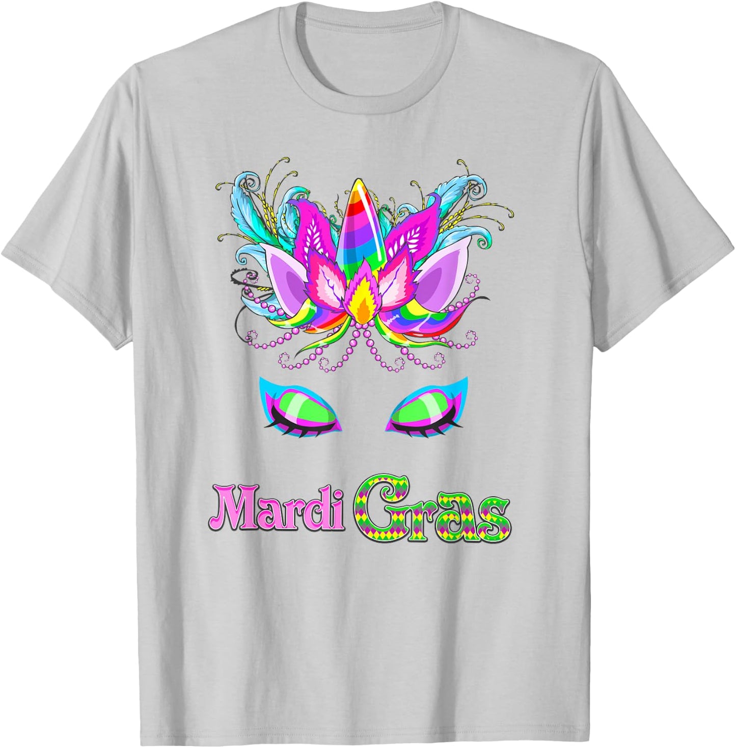 Girls Unicorn Mardi Gras T Shirt, New Orleans Family Parade T-Shirt - T-Shirt | Ash