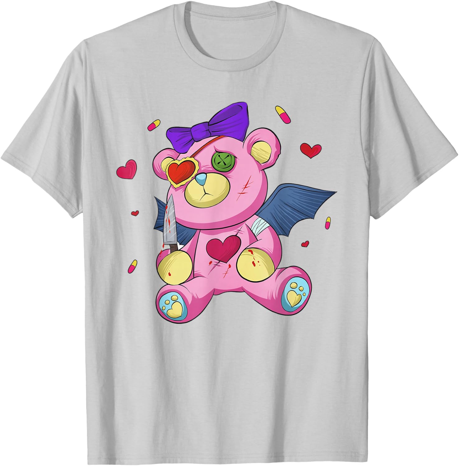 Menhera chan Yami Kawaii Pastel Goth Harajuku Teddy Bear T-Shirt - T-Shirt | Ash