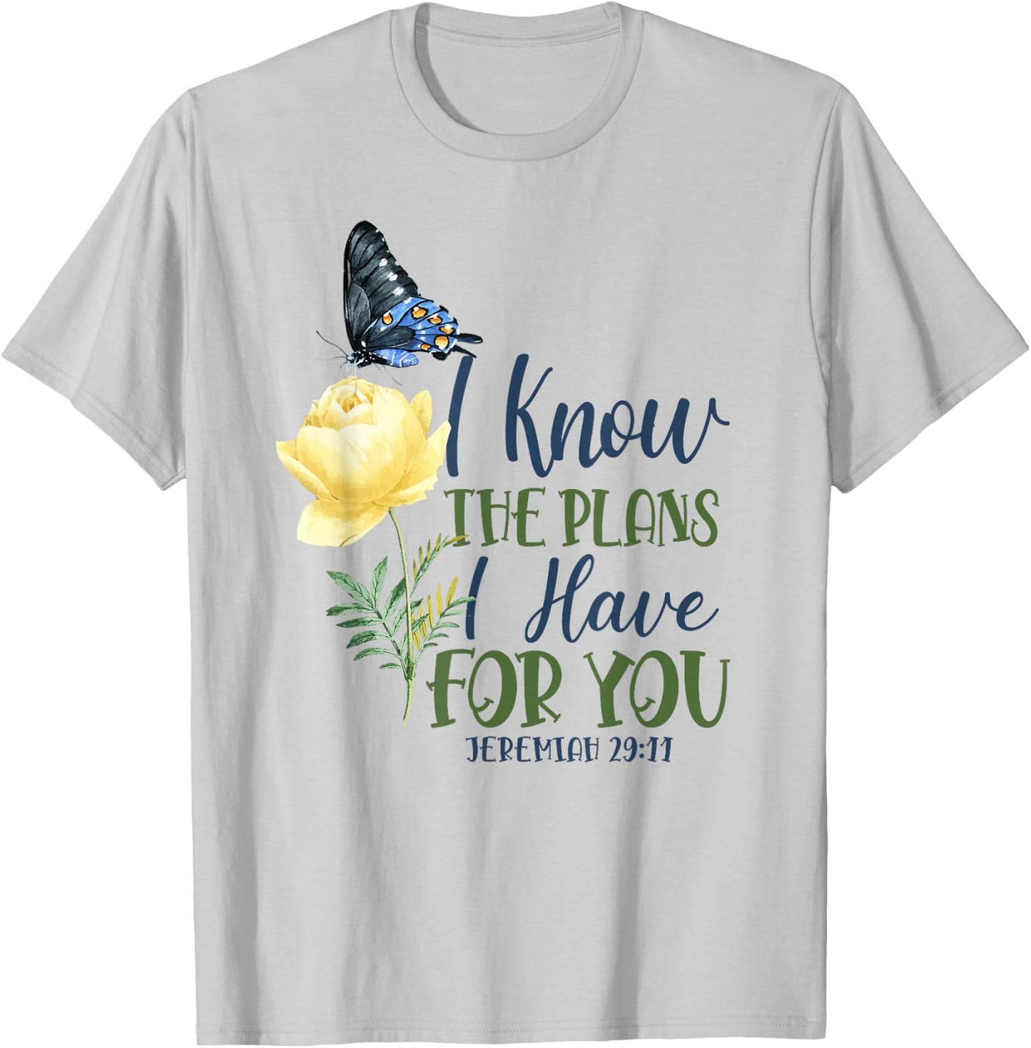 Christian Bible Verse Butterfly Rose Flower Jeremiah 29:11 T-Shirt - T-Shirt | Ash