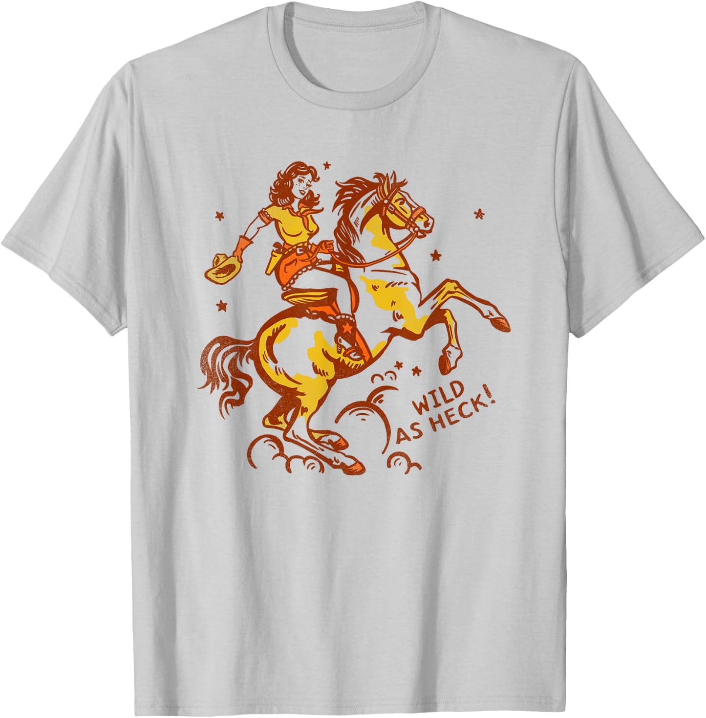 "Wild As Heck" Cute & Fun Retro Cowgirl Pinup Riding A Horse T-Shirt - T-Shirt | Ash