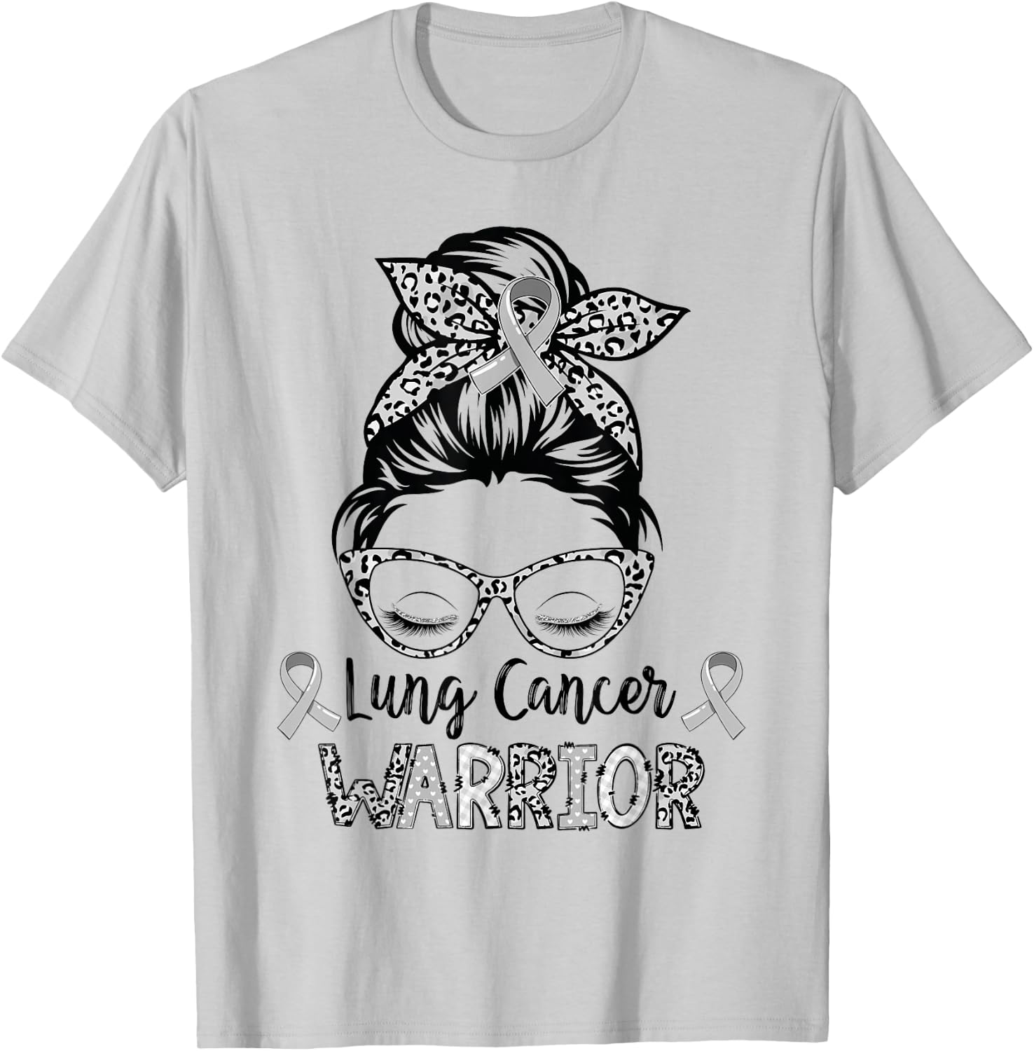 Lung Cancer Warrior Messy Bun Lung Warrior T-Shirt - T-Shirt | Ash