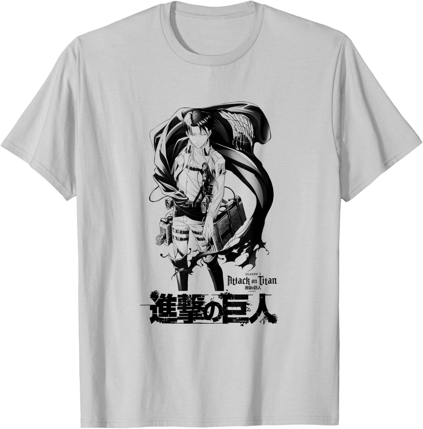 Attack on Titan Season 3 Levi with Cloak Black Outline Anime T-Shirt - T-Shirt | Ash