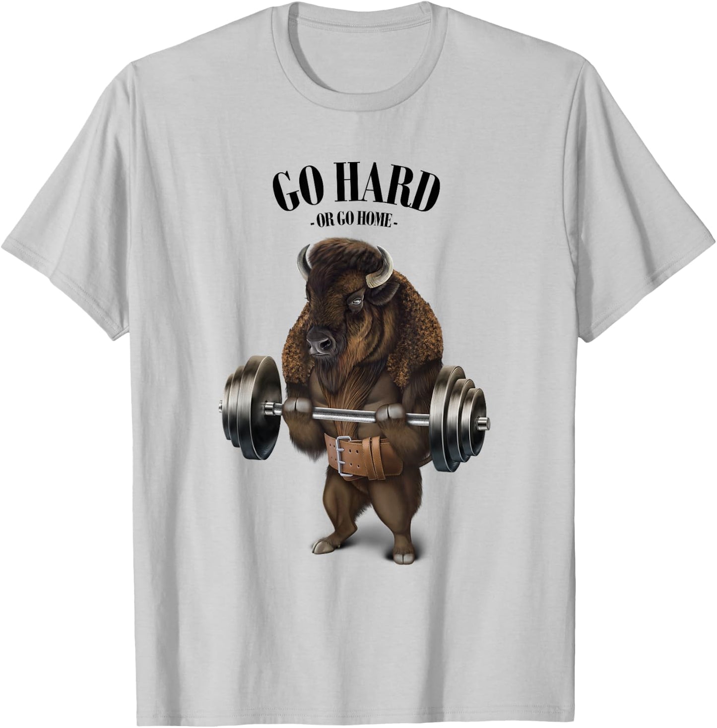 Bison Buffalo Bull Weightlifting in Fitness Gym T-Shirt - T-Shirt | Ash