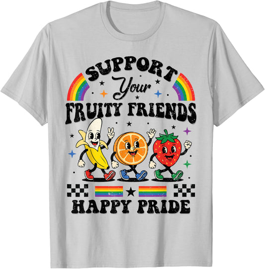 Funny Support Your Fruity Friends Gay LGBTQ Ally Pride Month T-Shirt - T-Shirt | Ash