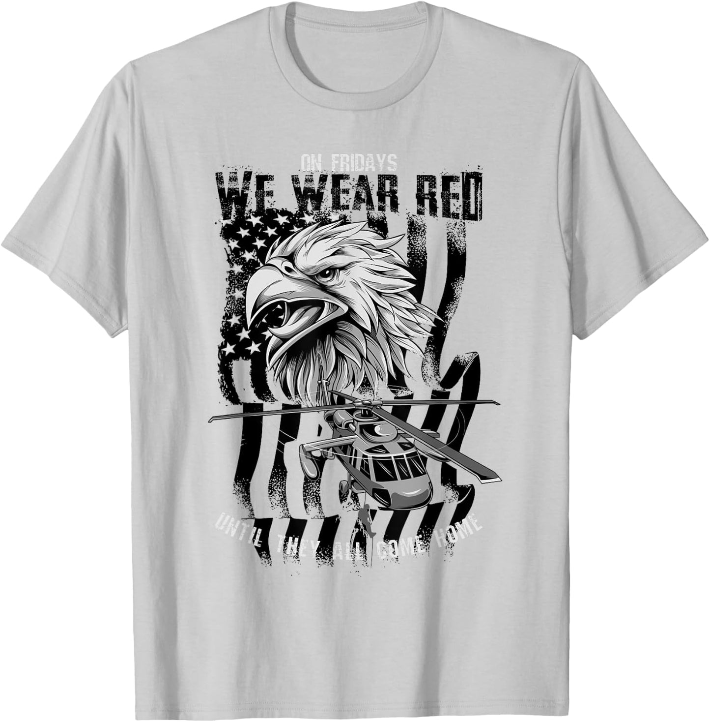 Red Friday Military Remember Everyone Deployed Eagle Flag T-Shirt - T-Shirt | Ash