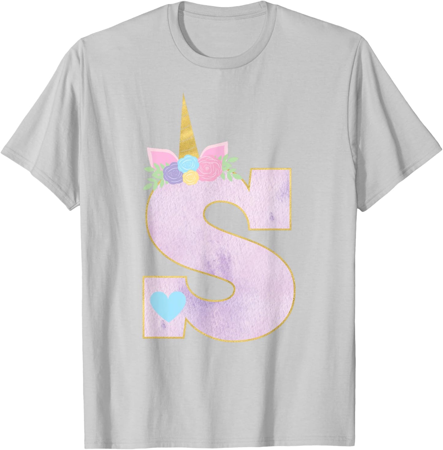 Girls Unicorn with Letter S Initial Monogram for Birthday T-Shirt - T-Shirt | Ash