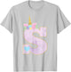 Girls Unicorn with Letter S Initial Monogram for Birthday T-Shirt - T-Shirt | Ash