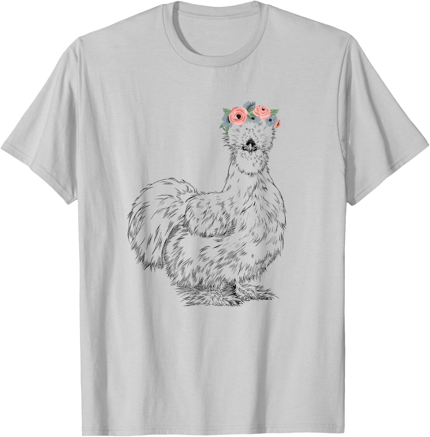 Silkie Chicken with Floral Headband Farm Animal T-Shirt - T-Shirt | Ash