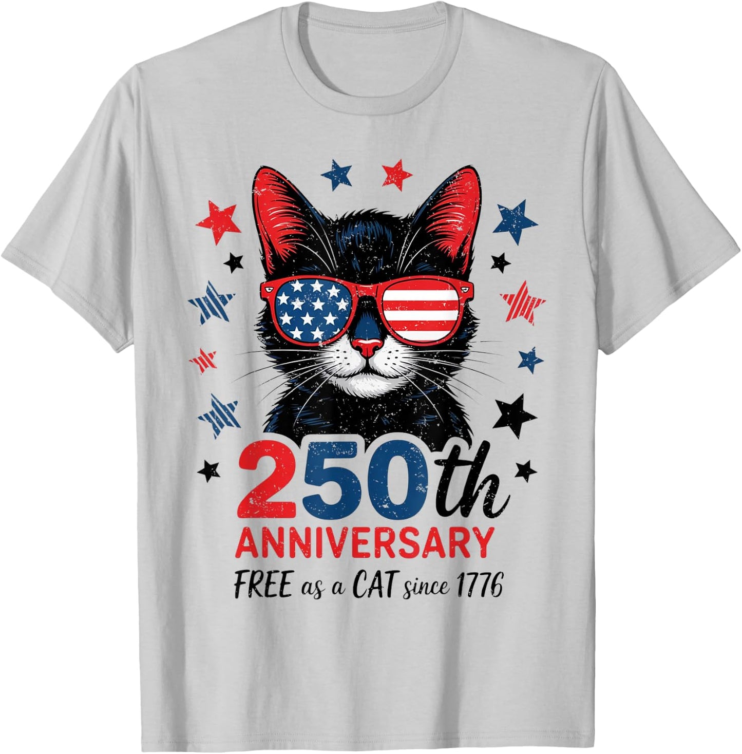 250th Anniversary America USA Flag Sunglasses Cat 250 Years T-Shirt - T-Shirt | Ash