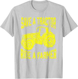 Save A Tractor Ride A Farmer Farming Tractors Farm T-Shirt - T-Shirt | Ash