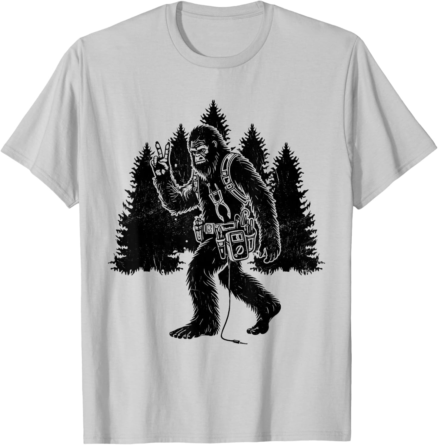 Funny Retro Bigfoot Lineman Electrician Sasquatch Lineworker T-Shirt - T-Shirt | Ash