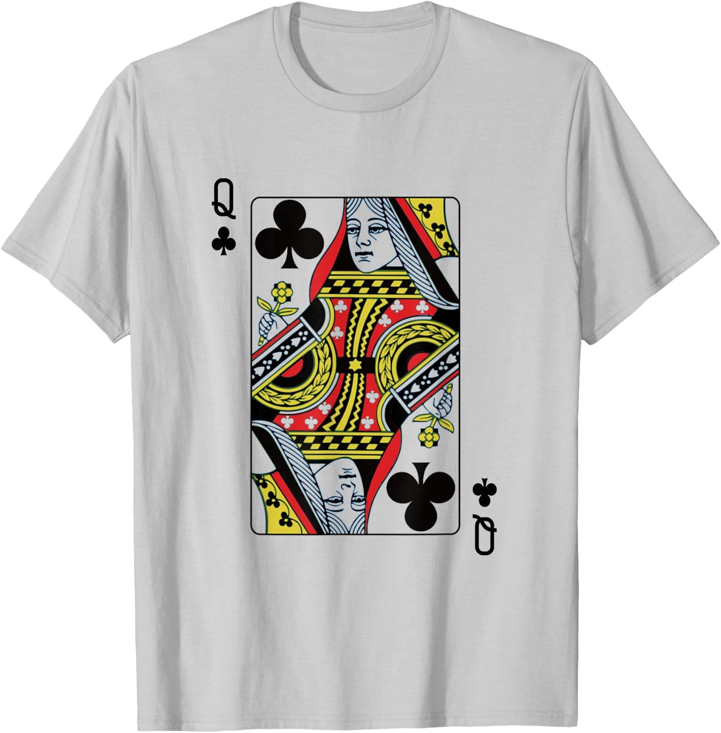 Queen Of The Clubs Playing Card Poker T-Shirt - T-Shirt | Ash