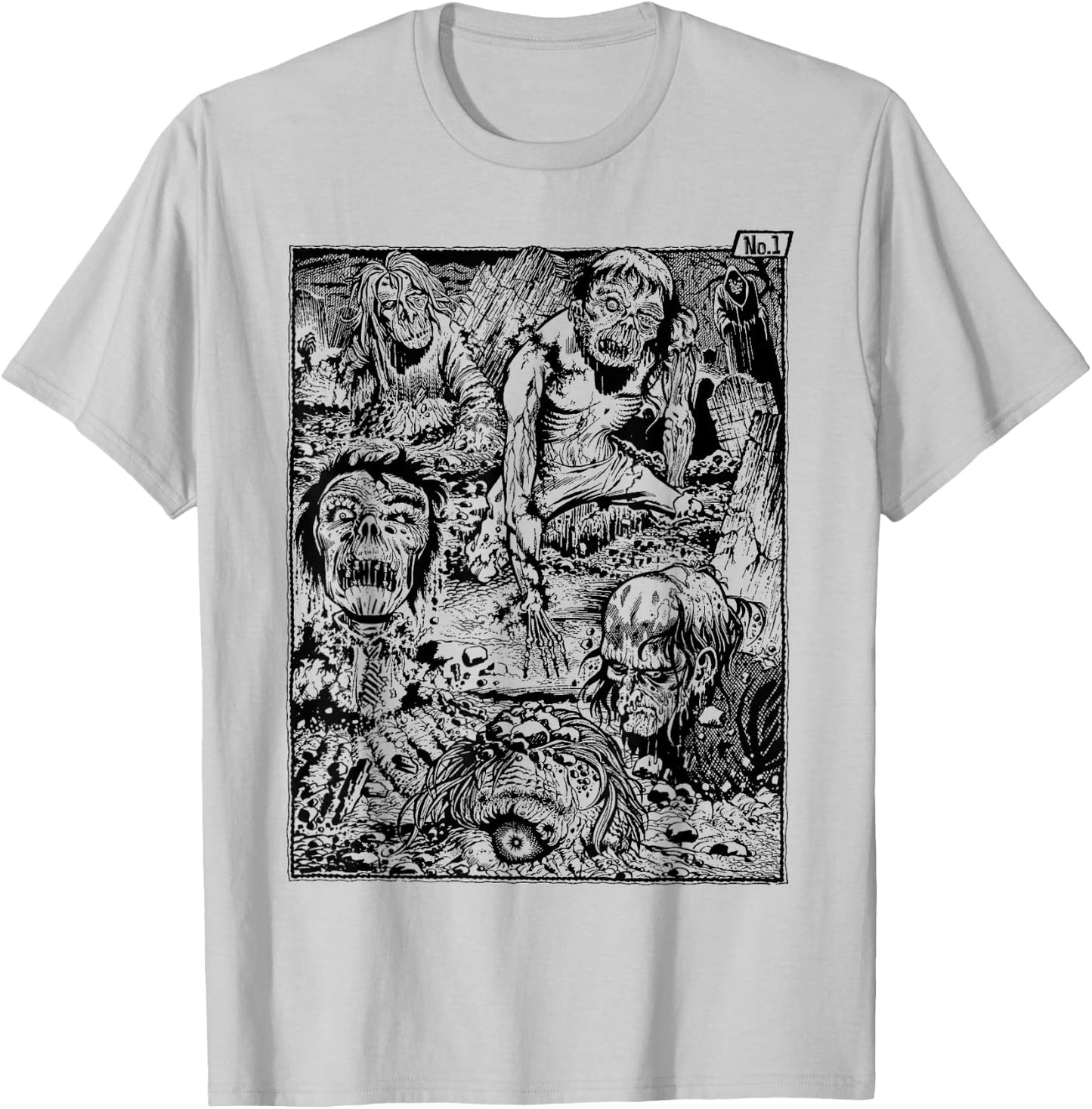 Vintage Zombie Night at the Cemetery The Living Dead T-Shirt - T-Shirt | Ash