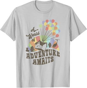 Disney Pixar Up A World Of Adventure Awaits Rainbow Balloons T-Shirt - T-Shirt | Ash