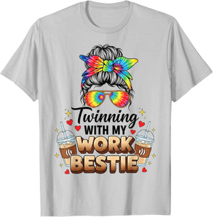 Twinning with My Work Bestie Funny Coffee Lover Matching T-Shirt - T-Shirt | Ash