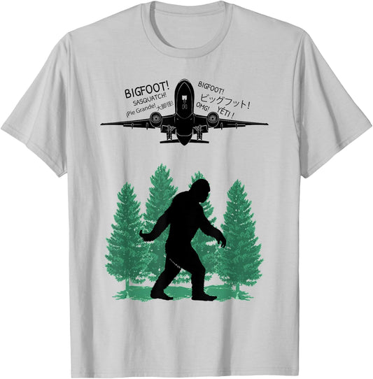 Pilot Stewardess Airplane Passengers Saw Bigfoot Humor Mode T-Shirt - T-Shirt | Ash
