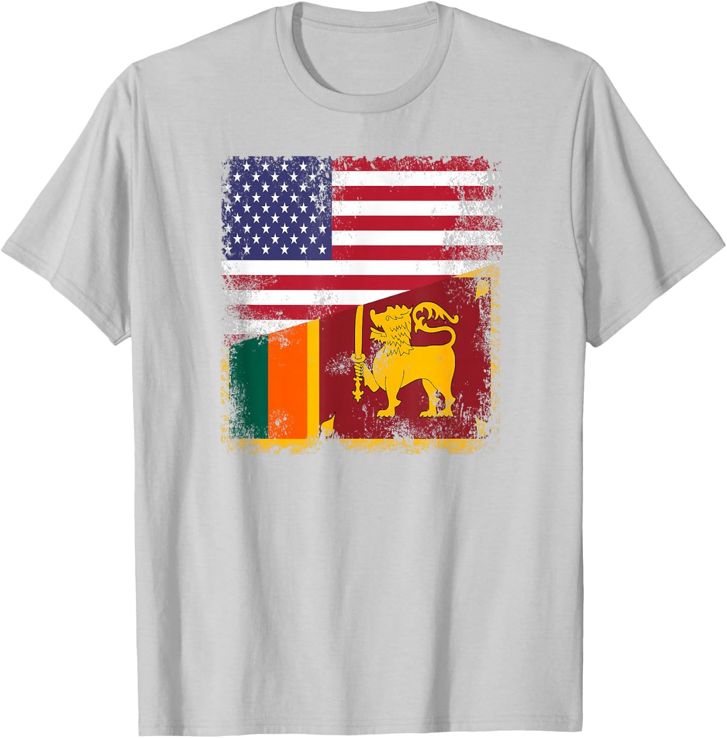 Half Sri Lankan Flag | Vintage Sri Lanka USA Gift T-Shirt - T-Shirt | Ash