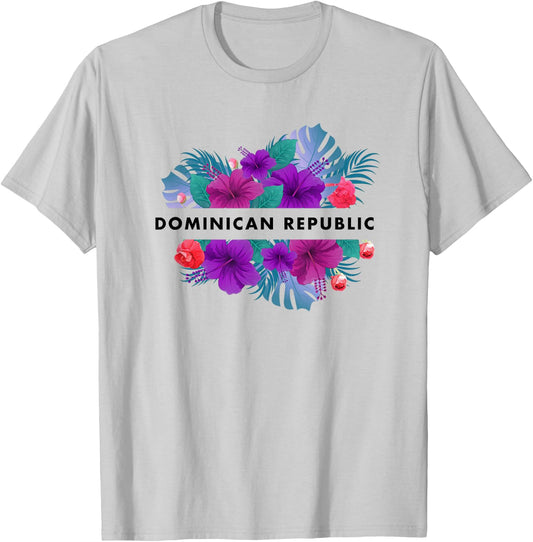 Flowers of Dominican Republic Black Text Vintage Boho T-Shirt - T-Shirt | Ash