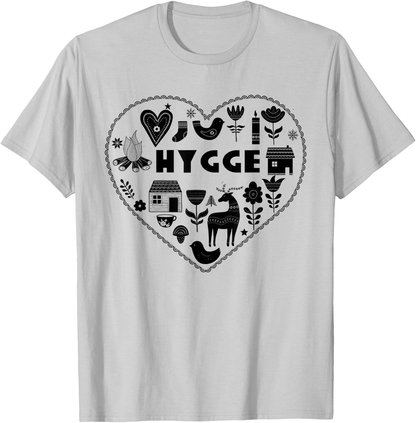 Hygge Heart Danish Cozy Symbols Scandinavian Art T-Shirt - T-Shirt | Ash